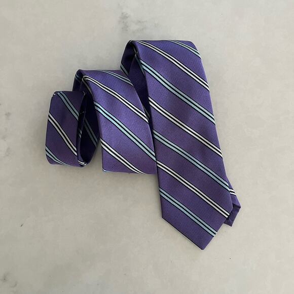 Ryan Seacrest Distinction Purple Necktie stripe 100% Silk elegant, classic, work - Picture 1 of 9